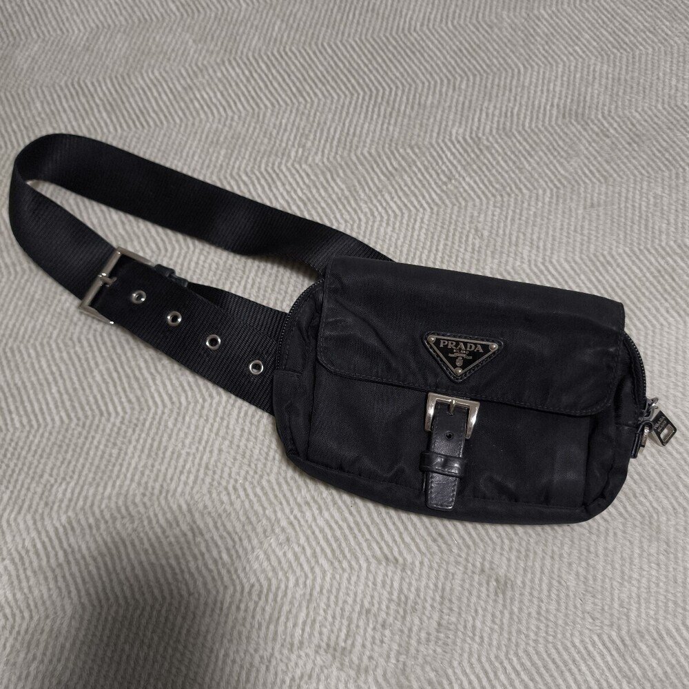 PRADA Waist Clutch Body Bag Triangle Black